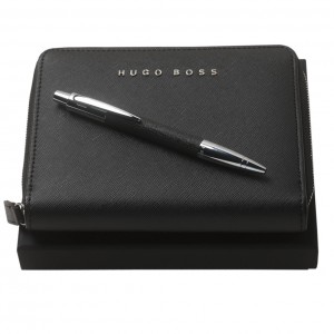 Конференц-папка A6 и ручка шариковая Saffiano Black HUGO BOSS